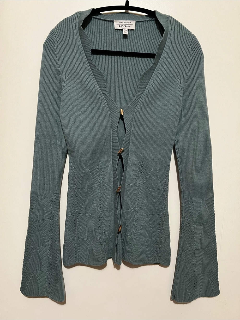 & Other Stories Sage Green Knit Cardigan with Gold Buttons
